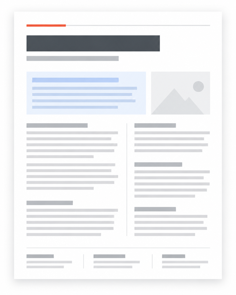 Article layout with a highlighted opening paragraph